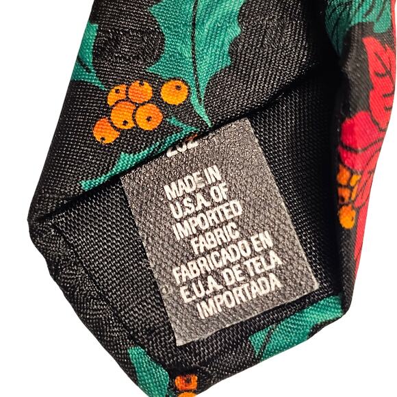 Christmas Holiday Tie Hallmark Yule Necktie Greeting Poinsettia Holly Black USA - Picture 5 of 8